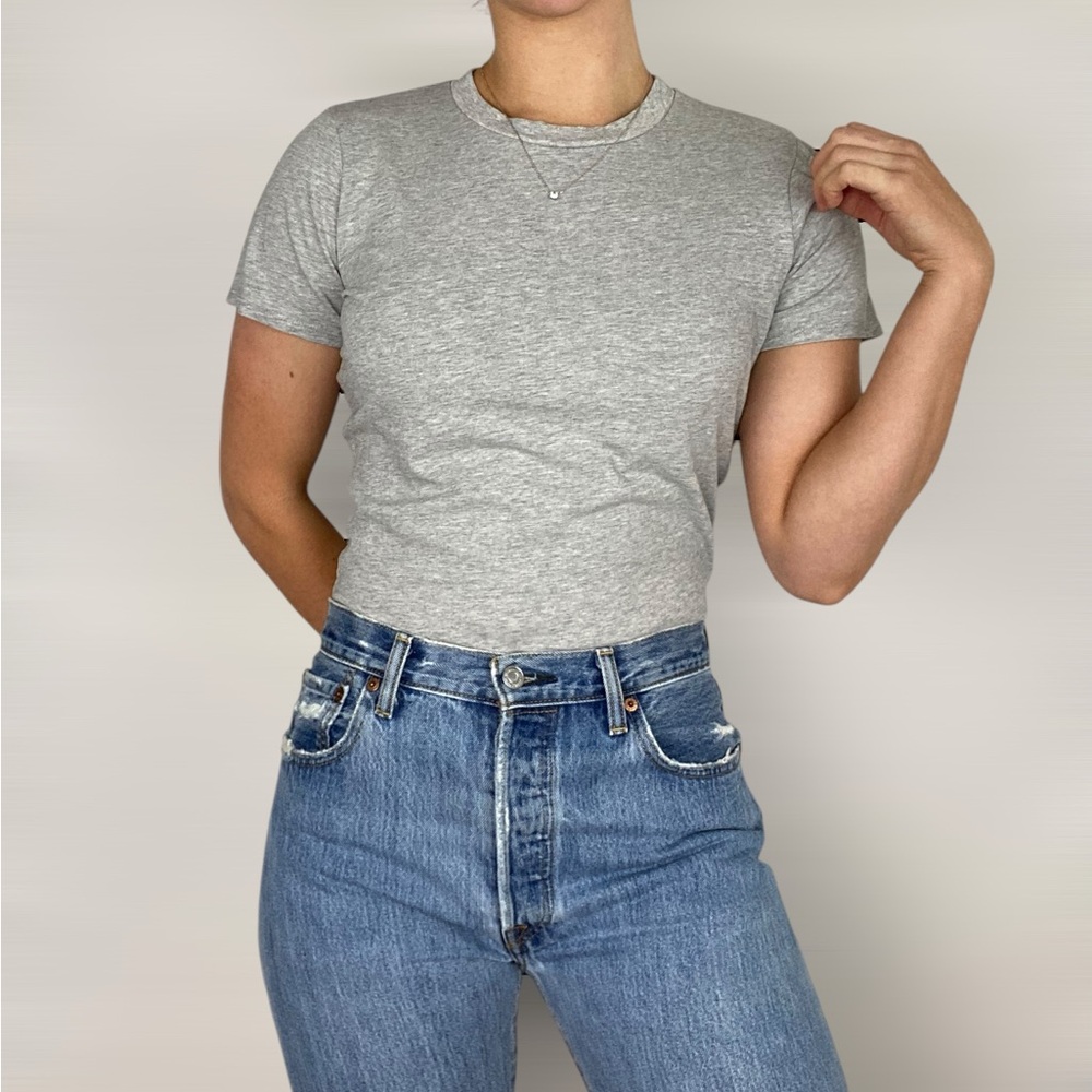 NAKED WARDROBE The NW Lovin The‎ Crew T Shirt Bodysuit in Heather Gray